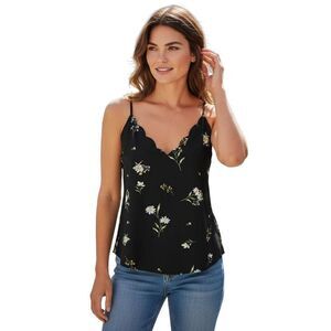 Socialite Black Floral Scallop Cami Sz.XL EUC